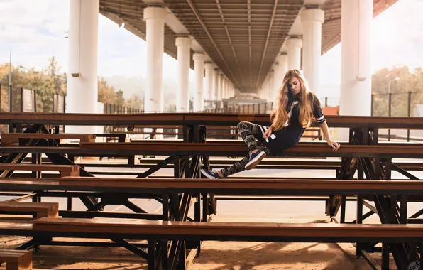 Girl, the sun, street, Playground