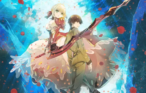 Girl, art, guy, two, the saber, fate/extra last encore
