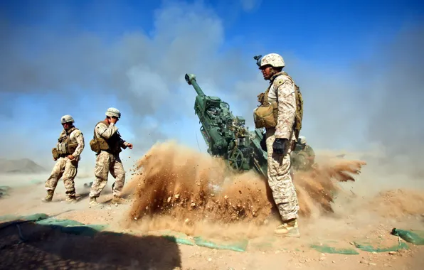Picture weapons, war, soldiers, howitzer