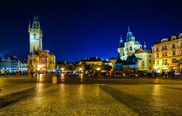 The city, lights, tower, the evening, Prague, Czech Republic, lighting, area
