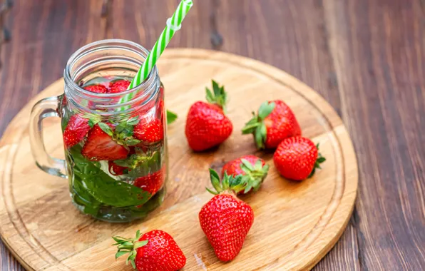 Picture berries, strawberry, mug, tube, lemonade