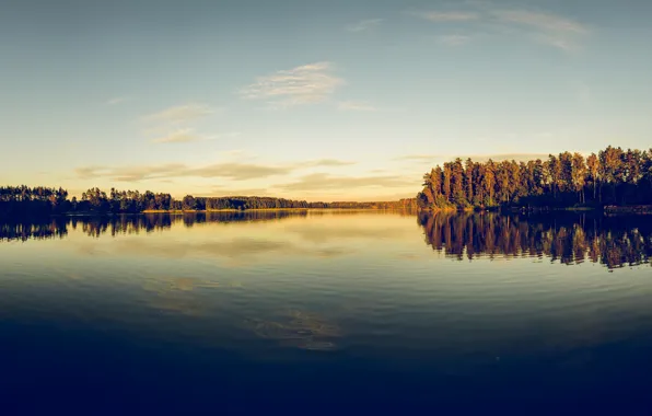 Picture autumn, the sky, trees, river, shore, panorama