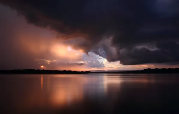 The sky, water, clouds, light, reflection, Lake
