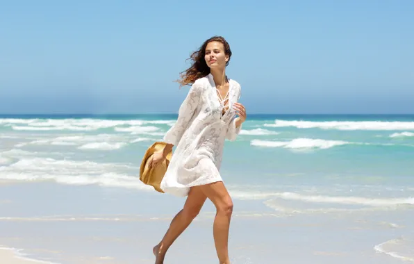 Picture sand, sea, beach, summer, the sky, girl, the sun, shore