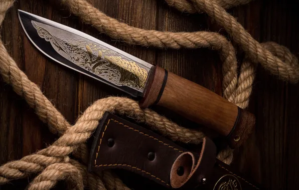 Picture knife, rope, sheath, Alexey Fedyukov