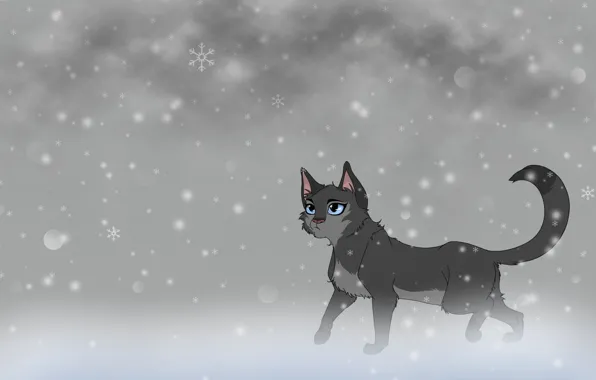 Picture cat, snow, background, art