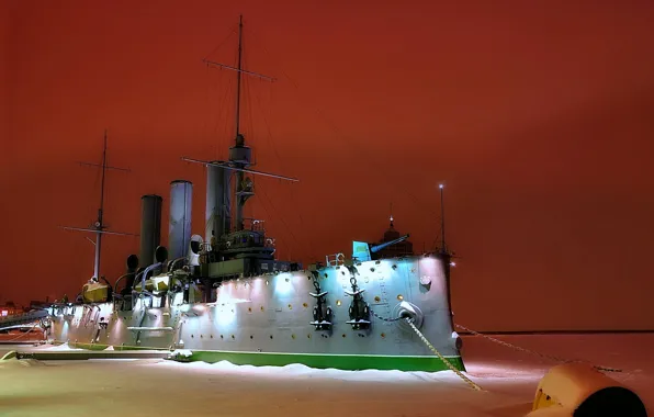Winter, night, Aurora, cruiser