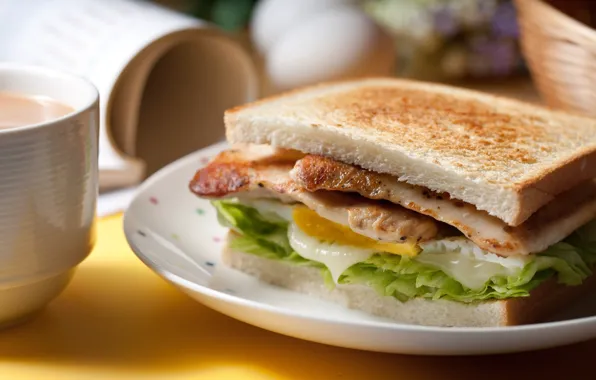 Egg, bread, meat, sandwich