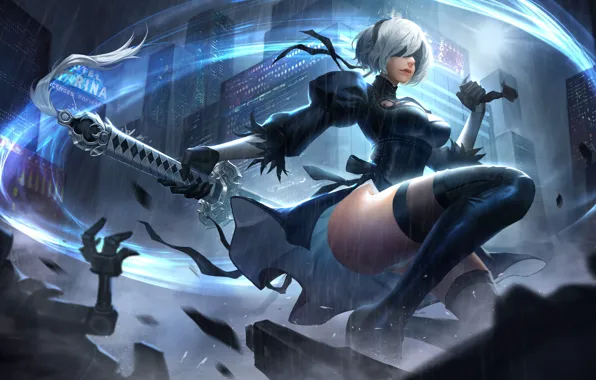 Girl, Figure, Sword, Android, Art, Nier, Illustration, Characters