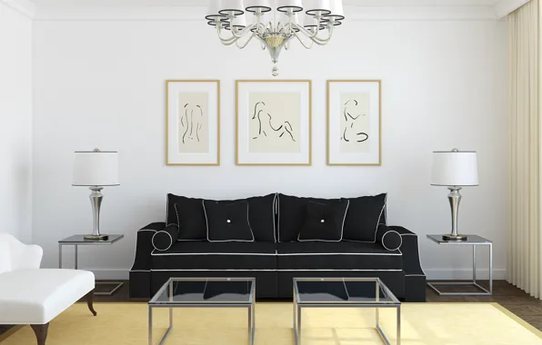 Design, sofa, chair, pictures, living room, modern