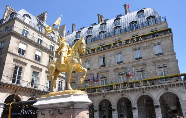 Gold, paris, france, hotel, statue, place, jana arc