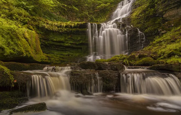 England, waterfall, cascade, England, The Yorkshire Dales, Scaleber Force Falls, Yorkshire Dales National Park