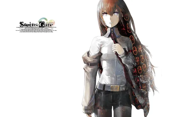 Tie, white background, red, strap, steins gate, Kurisu Makise, gates Stein, white blouse