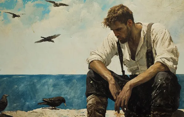Sadness, male, stylized painting