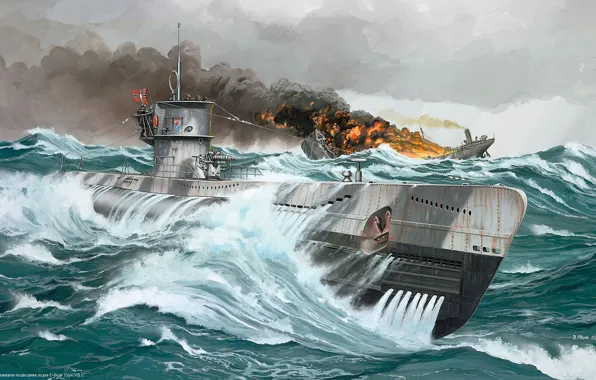 Picture war, figure, submarine, U-Boat Type VII C
