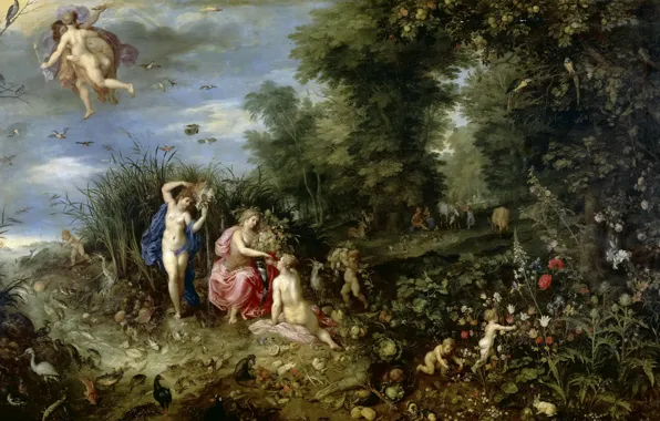 Flowers, nature, picture, mythology, The Four Elements, Jan Brueghel the younger