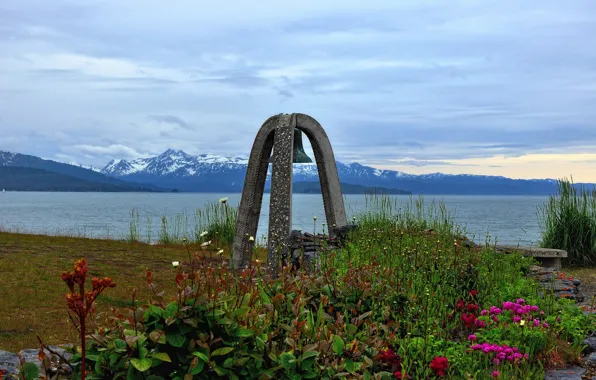 Picture the sky, flowers, mountains, Alaska, monument, USA