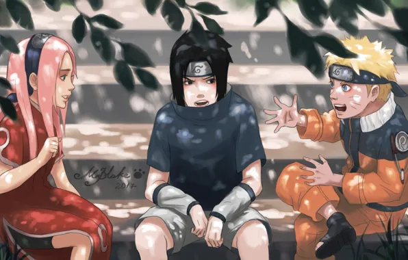 Naruto, art, team 7, Uchiha Sasuke, Haruno Sakura, Uzumaki Naruto, by BlackMarlb0r0