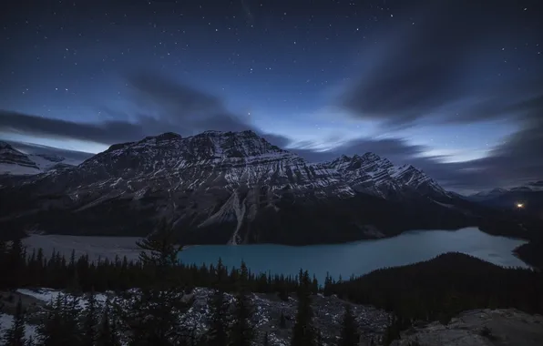 Picture forest, night, lake, mountain, Banff National Park, Alberta, Canada, night