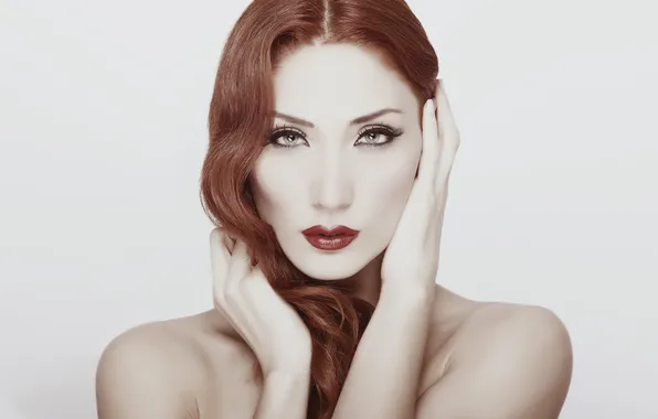 White, girl, background, hands, makeup, red