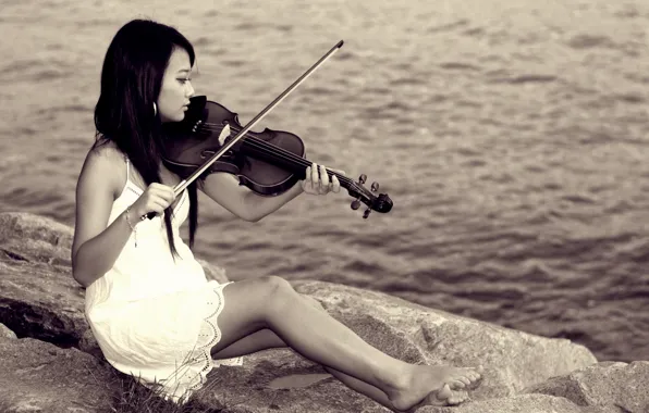 Girl, music, violin, Asian