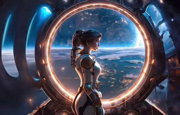 Girl, space, stars, fiction, earth, the universe, fantasy, space station