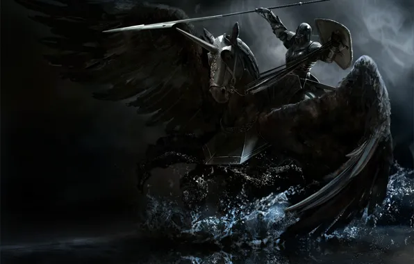 Picture weapons, wings, Horse, armor, black, spear, knight