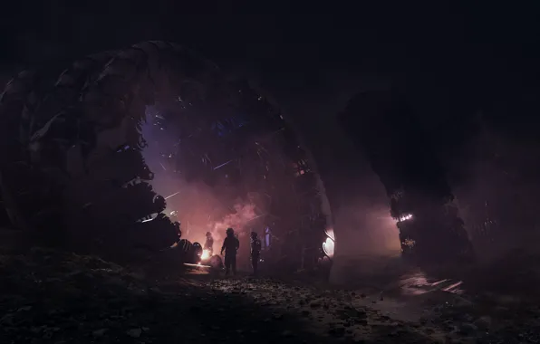 Night, People, Case, Art, Spaceship, Fiction, Rendering, Illustration