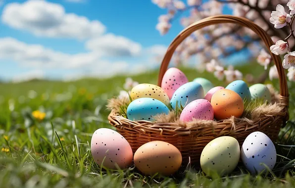 Flowers, eggs, spring, colorful, Easter, happy, flowers, spring