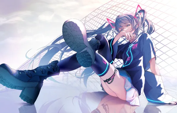 The sky, girl, the fence, Hatsune Miku, Vocaloid