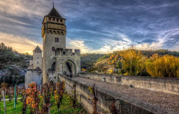 Autumn, bridge, castle, wall