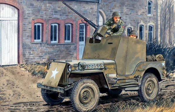 Picture road, street, figure, protection, art, jeep, soldiers, American