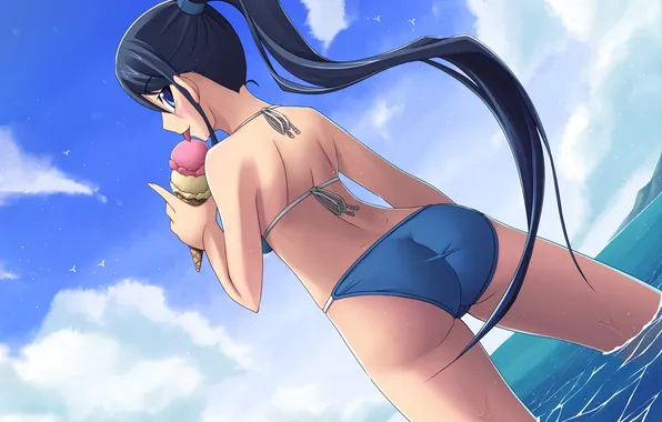 Sea, language, swimsuit, girl, hair, ice cream