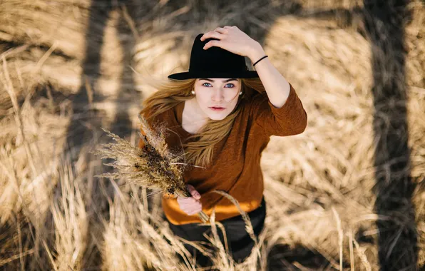 Picture eyes, look, girl, the wind, hat