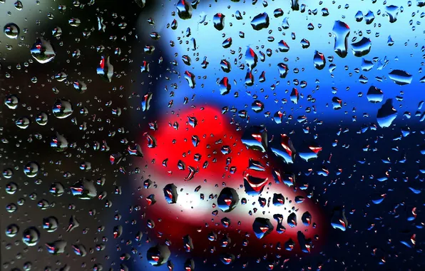 Picture glass, water, drops, lights, lantern, car