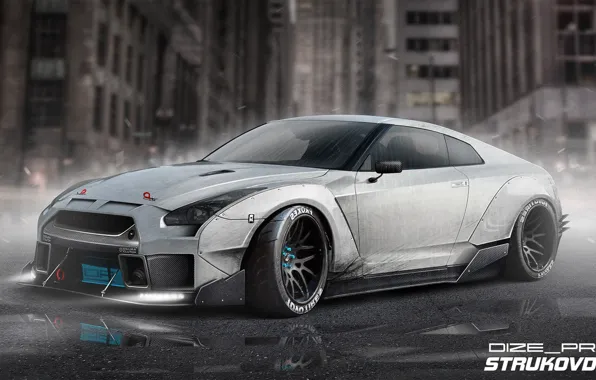 Auto, Machine, Grey, Nissan, GT-R, Rendering, Nissan GT-R, Dmitry Strukov