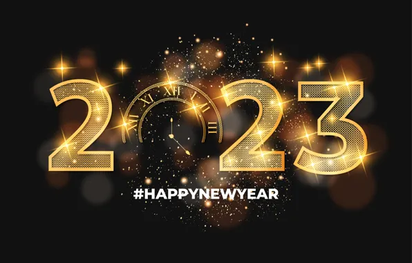 Lights, the dark background, the inscription, watch, figures, New year, date, bokeh