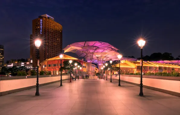 Picture night, street, lights, Singapore