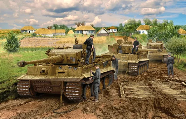 Picture Trees, Tiger I, The cable, Shrub, Tankers, Hut, Panzerwaffe