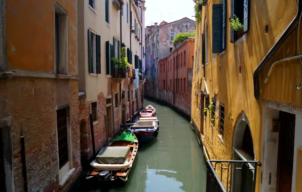 Wall, boats, Venice, channel