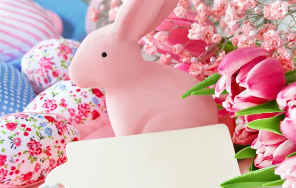 Picture flowers, spring, Easter, tulips, happy, pink, flowers, tulips, spring, Easter, eggs, bunny, delicate, decoration, pastel
