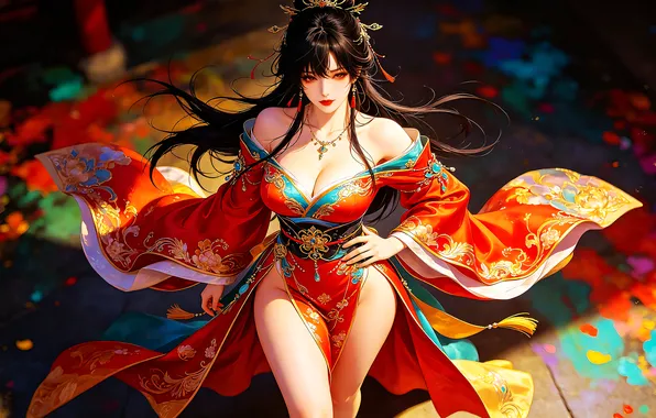 Picture girl, woman, art, brunette, asian, ai art