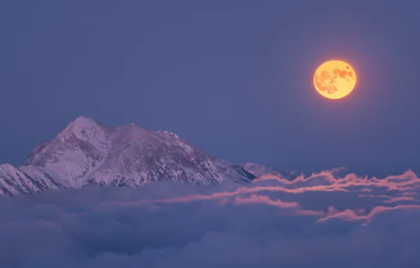 Cloud, mountain, full moon
