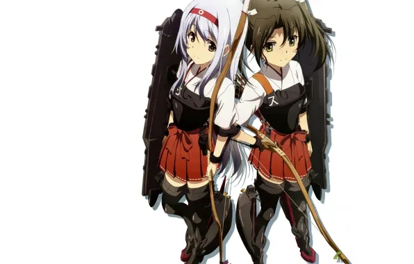 Bow, white background, armor, friend, Kantai Collection, super-weapons, Drew, Shoukaku