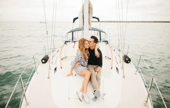 Picture sea, woman, yacht, blonde, pair, male, lovers