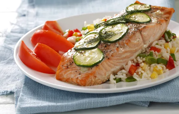 Picture fish, figure, vegetables, tomatoes, cucumbers