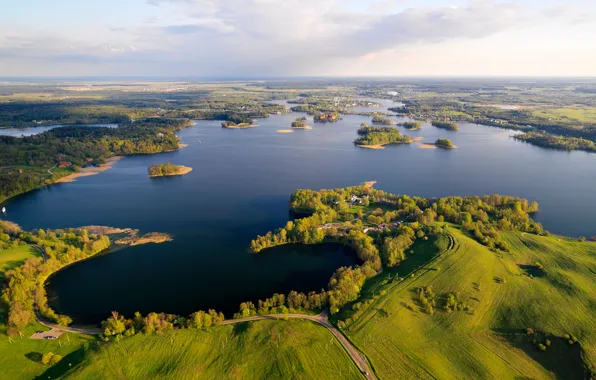 Field, beauty, lake, panorama, Lithuania, Trakai Historical National Park