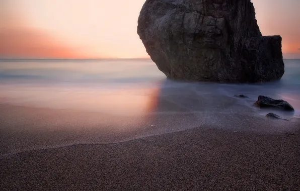 Sea, beach, rock, stone, morning, lump