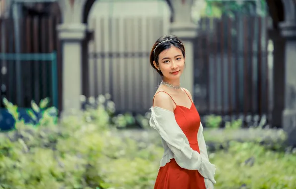 Picture look, girl, sweetheart, dress, Asian, bokeh