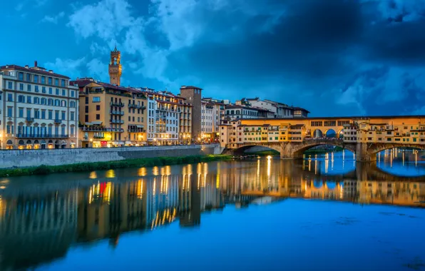 Picture bridge, river, building, Italy, Ponte Vecchio Florence